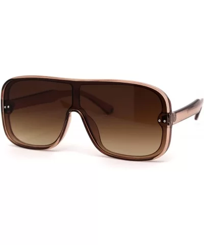 Mens Plastic Shield Racer Retro Gradient Lens Sunglasses - Beige Gradient Brown - C6195773TEY $7.70 Shield