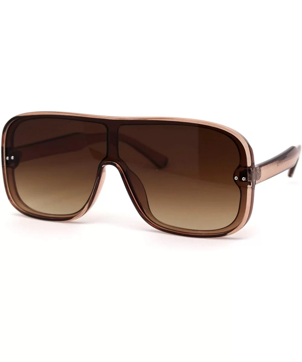 Mens Plastic Shield Racer Retro Gradient Lens Sunglasses - Beige Gradient Brown - C6195773TEY $7.70 Shield