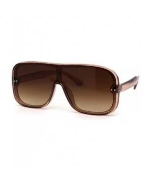 Mens Plastic Shield Racer Retro Gradient Lens Sunglasses - Beige Gradient Brown - C6195773TEY $7.70 Shield