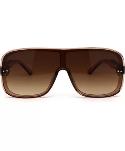 Mens Plastic Shield Racer Retro Gradient Lens Sunglasses - Beige Gradient Brown - C6195773TEY $7.70 Shield