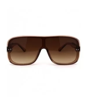 Mens Plastic Shield Racer Retro Gradient Lens Sunglasses - Beige Gradient Brown - C6195773TEY $7.70 Shield