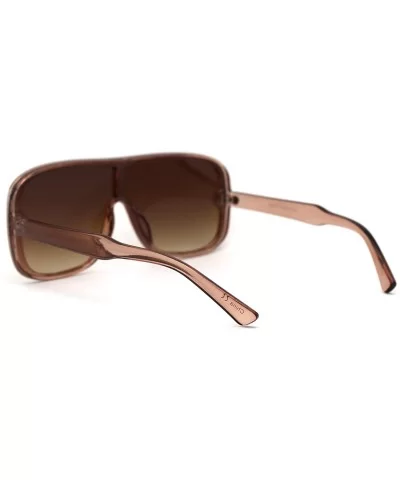 Mens Plastic Shield Racer Retro Gradient Lens Sunglasses - Beige Gradient Brown - C6195773TEY $7.70 Shield