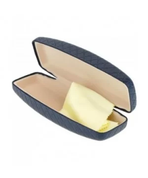 Womens Quilted Leather Squared Hard Clam Shell Eyewear Case - Blue - CV12JPBD3WD $6.54 Rectangular