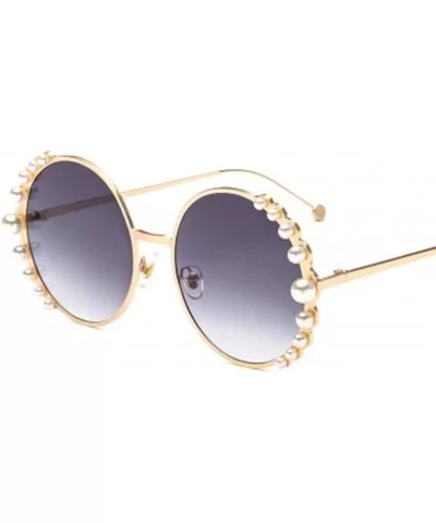 Round Frame Pearl Sunglasses Fashion Lady Sunglasses Metal Glasses - 6 - CN190S3DH7S $34.15 Round