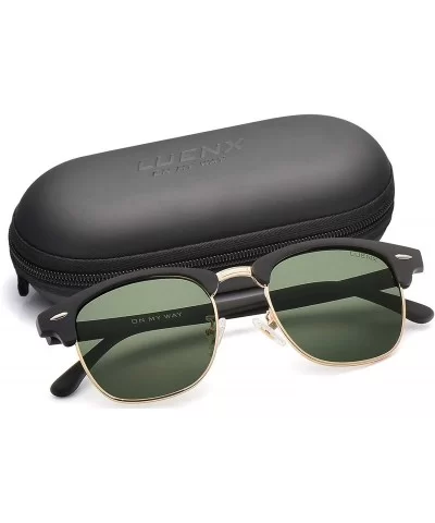 Mens Semi Rimless Sunglasses Polarized Womens UV 400 Protection with Case - G27-grey Green - C5196M7U2DN $8.26 Wayfarer