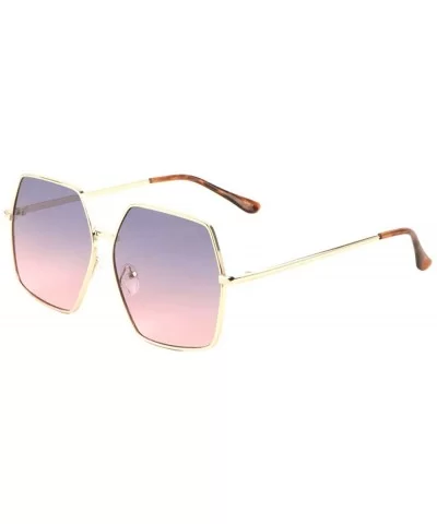 Demi Ears Geometric Polygon Thin Metal Frame Oceanic Color Sunglasses - Blue Pink - CE197S69HK7 $12.23 Butterfly