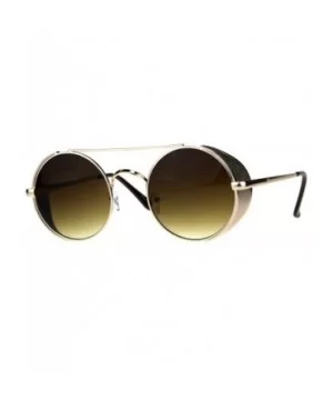 Steampunk Side Cover Sunglasses Round Metal Flat Top Bridge UV 400 - Gold (Brown) - CY18C0LQ9U4 $9.32 Round