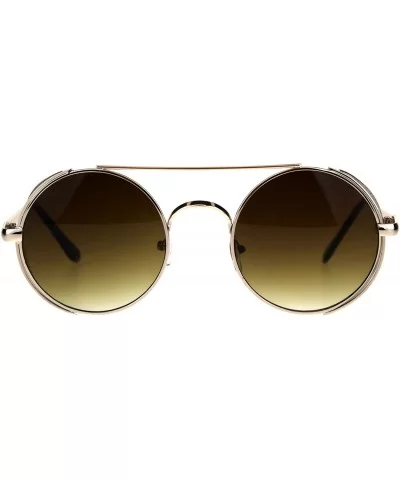 Steampunk Side Cover Sunglasses Round Metal Flat Top Bridge UV 400 - Gold (Brown) - CY18C0LQ9U4 $9.32 Round