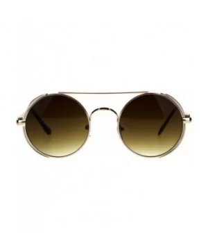 Steampunk Side Cover Sunglasses Round Metal Flat Top Bridge UV 400 - Gold (Brown) - CY18C0LQ9U4 $9.32 Round