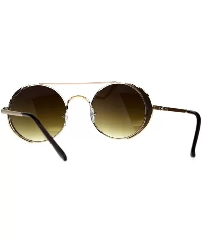 Steampunk Side Cover Sunglasses Round Metal Flat Top Bridge UV 400 - Gold (Brown) - CY18C0LQ9U4 $9.32 Round