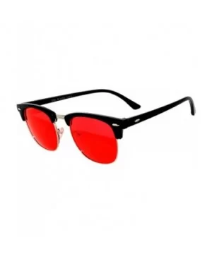 Aviator Brow Bar Flat Mirror Multicolor Lens Sunglasses Metal Frame - Grd_silver_red - C81822C7ROK $7.51 Cat Eye