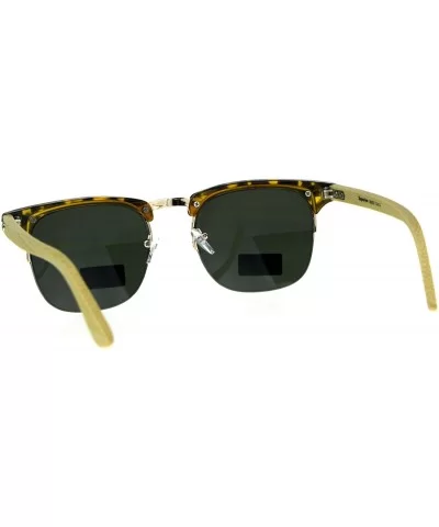 Mens Bamboo Wood Classic Half Horn Rim Hipster Sunglasses - Tortoise Green - CP180UMOQWH $8.77 Rectangular