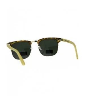 Mens Bamboo Wood Classic Half Horn Rim Hipster Sunglasses - Tortoise Green - CP180UMOQWH $8.77 Rectangular