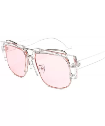 Retro men's half-frame sunglasses star with the same metal personality square sunglasses glasses-Light pink - CB1983D3AAU $31...