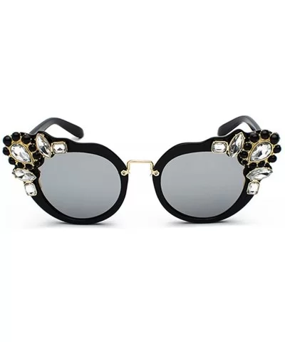 Ms. Oversized Frame Retro Cat Eye Sunglasses Fashion Design - Black Mercury Film - C018EQEUAQZ $9.40 Semi-rimless