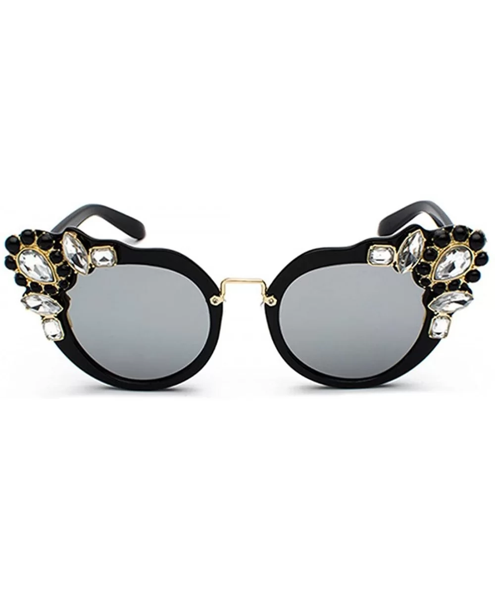 Ms. Oversized Frame Retro Cat Eye Sunglasses Fashion Design - Black Mercury Film - C018EQEUAQZ $9.40 Semi-rimless