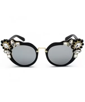 Ms. Oversized Frame Retro Cat Eye Sunglasses Fashion Design - Black Mercury Film - C018EQEUAQZ $9.40 Semi-rimless