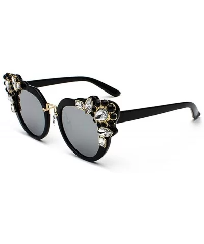 Ms. Oversized Frame Retro Cat Eye Sunglasses Fashion Design - Black Mercury Film - C018EQEUAQZ $9.40 Semi-rimless