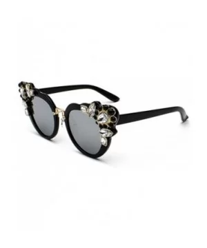 Ms. Oversized Frame Retro Cat Eye Sunglasses Fashion Design - Black Mercury Film - C018EQEUAQZ $9.40 Semi-rimless