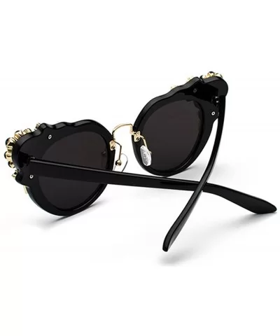 Ms. Oversized Frame Retro Cat Eye Sunglasses Fashion Design - Black Mercury Film - C018EQEUAQZ $9.40 Semi-rimless