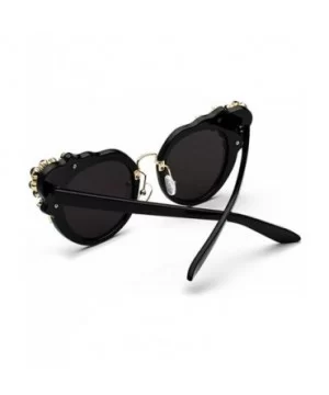 Ms. Oversized Frame Retro Cat Eye Sunglasses Fashion Design - Black Mercury Film - C018EQEUAQZ $9.40 Semi-rimless