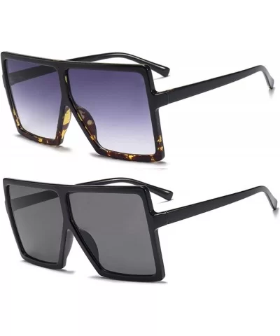 Oversized Square Frame Sunglasses for Womens Flat Top Shades Sunglasses - Ieopard+black - CN18L3Y0EG2 $11.55 Square