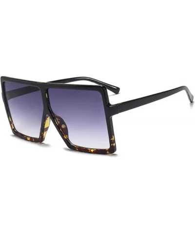 Oversized Square Frame Sunglasses for Womens Flat Top Shades Sunglasses - Ieopard+black - CN18L3Y0EG2 $11.55 Square