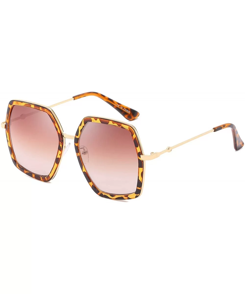 Oversized Square Sunglasses for Women Hexagon Inspired Designer Style Shades - Leopard - CO18WO94D6K $10.35 Round