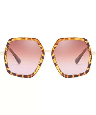 Oversized Square Sunglasses for Women Hexagon Inspired Designer Style Shades - Leopard - CO18WO94D6K $10.35 Round