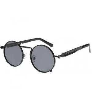 2019 New Fashion Personality Punk Style Retro Round Metal Frame Unisex Sunglasses - Black - C118NS5WXYI $7.24 Round