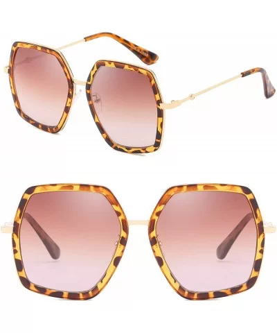 Oversized Square Sunglasses for Women Hexagon Inspired Designer Style Shades - Leopard - CO18WO94D6K $10.35 Round