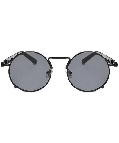 2019 New Fashion Personality Punk Style Retro Round Metal Frame Unisex Sunglasses - Black - C118NS5WXYI $7.24 Round