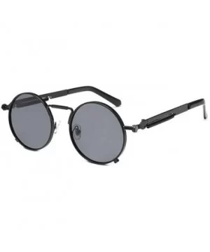 2019 New Fashion Personality Punk Style Retro Round Metal Frame Unisex Sunglasses - Black - C118NS5WXYI $7.24 Round