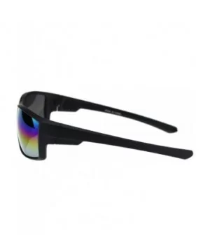 Mens Warp Around Plastic Squared Rectangular Sport Sunglasses - Matte Black Oil Slick Mirror - CS18QS0U6UN $8.40 Rectangular