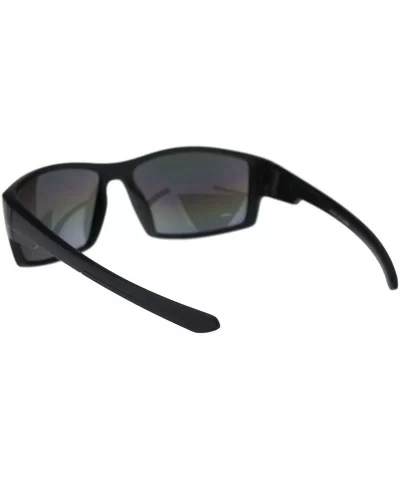 Mens Warp Around Plastic Squared Rectangular Sport Sunglasses - Matte Black Oil Slick Mirror - CS18QS0U6UN $8.40 Rectangular