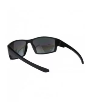 Mens Warp Around Plastic Squared Rectangular Sport Sunglasses - Matte Black Oil Slick Mirror - CS18QS0U6UN $8.40 Rectangular