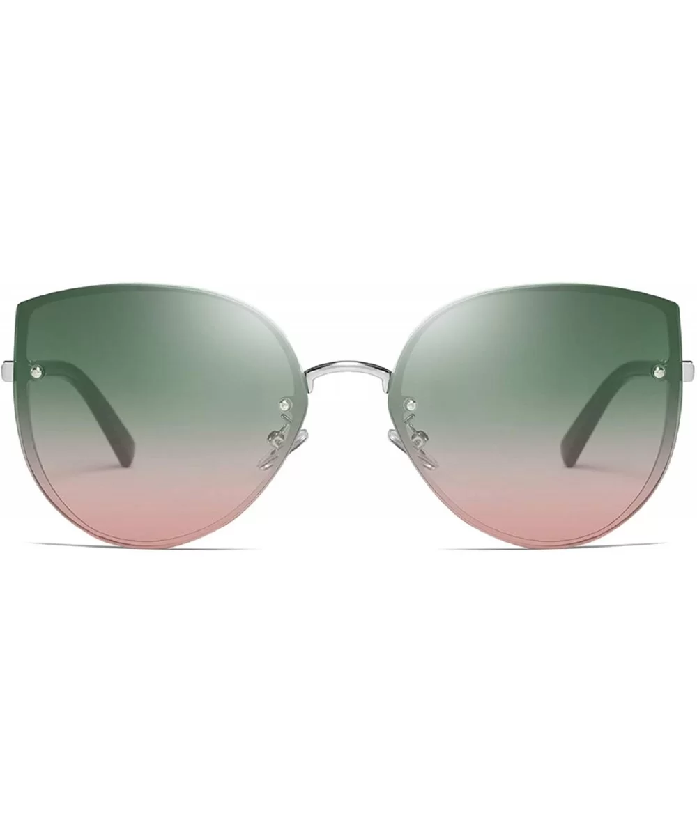 Rimless Oversized Sunglasses for Women Retro Cat Eye Big Round Frame Side Shield Shades - Green - CU18U8LHYGC $10.77 Shield