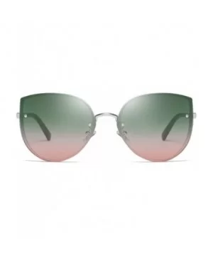 Rimless Oversized Sunglasses for Women Retro Cat Eye Big Round Frame Side Shield Shades - Green - CU18U8LHYGC $10.77 Shield