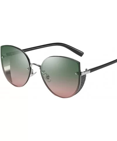 Rimless Oversized Sunglasses for Women Retro Cat Eye Big Round Frame Side Shield Shades - Green - CU18U8LHYGC $10.77 Shield