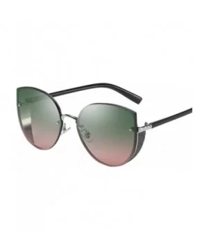 Rimless Oversized Sunglasses for Women Retro Cat Eye Big Round Frame Side Shield Shades - Green - CU18U8LHYGC $10.77 Shield