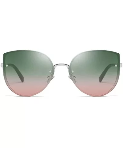 Rimless Oversized Sunglasses for Women Retro Cat Eye Big Round Frame Side Shield Shades - Green - CU18U8LHYGC $10.77 Shield