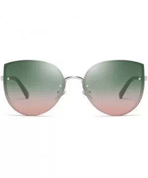 Rimless Oversized Sunglasses for Women Retro Cat Eye Big Round Frame Side Shield Shades - Green - CU18U8LHYGC $10.77 Shield