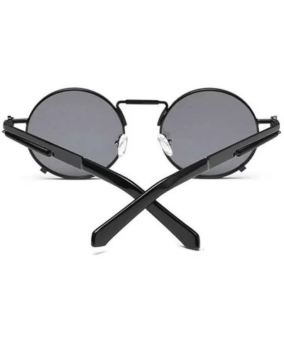 2019 New Fashion Personality Punk Style Retro Round Metal Frame Unisex Sunglasses - Black - C118NS5WXYI $7.24 Round