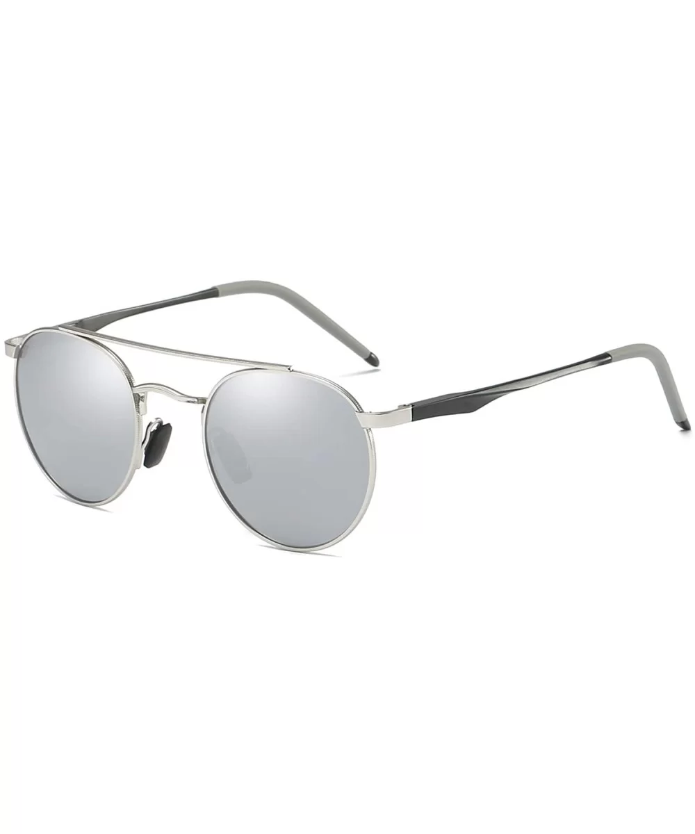 Unisex Vintage Round Sunglasses Double Bridge Men Women Polarized Aviator Sunglasses A540 - Silver-silver - CR18IWQ22MD $11.7...