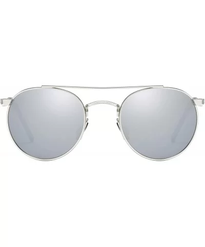 Unisex Vintage Round Sunglasses Double Bridge Men Women Polarized Aviator Sunglasses A540 - Silver-silver - CR18IWQ22MD $11.7...