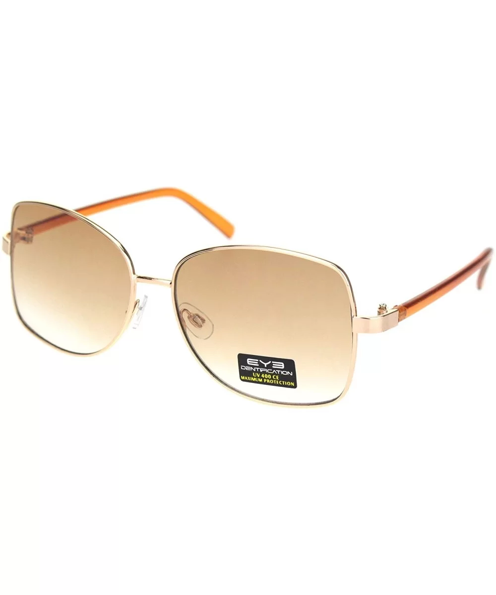 Womens Rectangular Metal Rim Butterfly Diva Pop Color Sunglasses - Gold Brown - CE18O3ETL0O $9.99 Rectangular