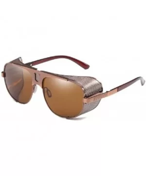 Men's SJR-A19 Flat Top Mesh Side Shield Metal Aviator Sunglasses (brown+brown) - CR18H6E6HZX $17.67 Shield