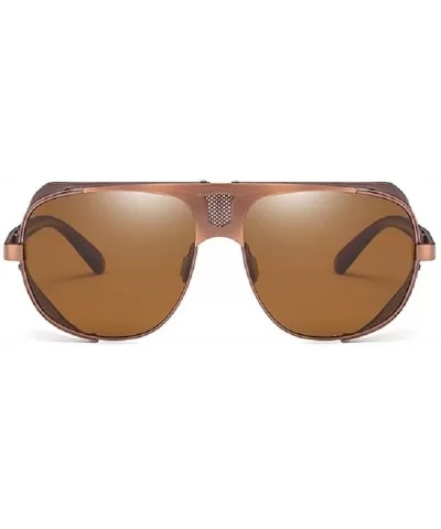 Men's SJR-A19 Flat Top Mesh Side Shield Metal Aviator Sunglasses (brown+brown) - CR18H6E6HZX $17.67 Shield