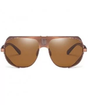 Men's SJR-A19 Flat Top Mesh Side Shield Metal Aviator Sunglasses (brown+brown) - CR18H6E6HZX $17.67 Shield