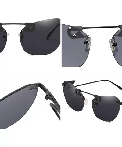 Male Female Fashion Metal Sunglasses Retro Frameless Z-shaped leg - Black - C418EX5ZXE6 $7.35 Oval